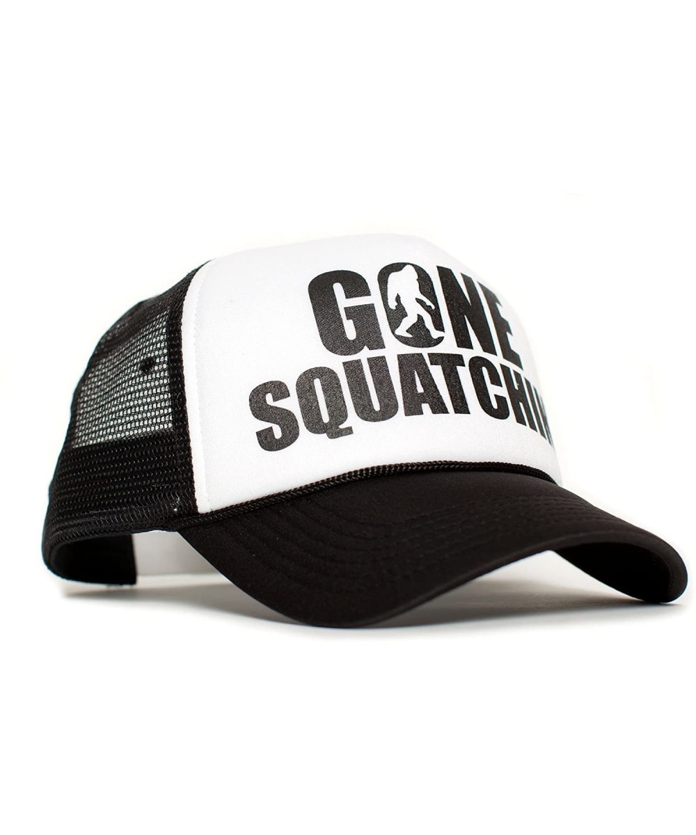 Baseball Caps Gone Squatchin' Unisex-Adult Trucker Hat - Black/White - CQ11FOMR3PL $19.21
