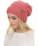 Skullies & Beanies Hat-100 Oversized Baggy Slouch Thick Warm Cap Hat Skully Cable Knit Beanie - Dk Rose Mix - CW18XR2TQY9 $12.64