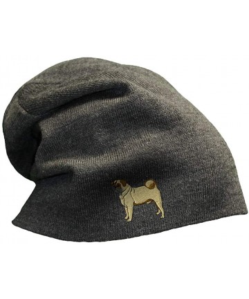 Skullies & Beanies Custom Slouchy Beanie Pug Dog A Embroidery Cotton Skull Cap Hats for Men & Women - Dark Grey - CQ12FJPZI3L...