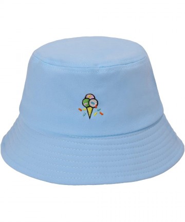 Bucket Hats Unisex Fashion Embroidered Bucket Hat Summer Fisherman Cap for Men Women - Ice Cream Blue - C11983RMWKK $24.54