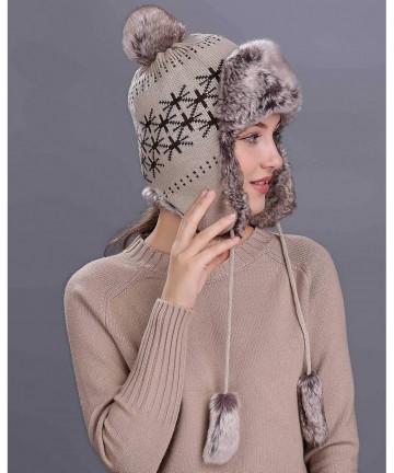 Skullies & Beanies Women Peruvian Earflap Beanie Hat Knitted Pom Winter Snow Ski Hat Ladies - Am37-khaki - CC18Z7K8WIU $19.17