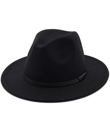 Fedoras Classic Simple Panama Hat Womens Buckle Wide Brim Fedora Hat - Black - CX18ADWEXM6 $27.23