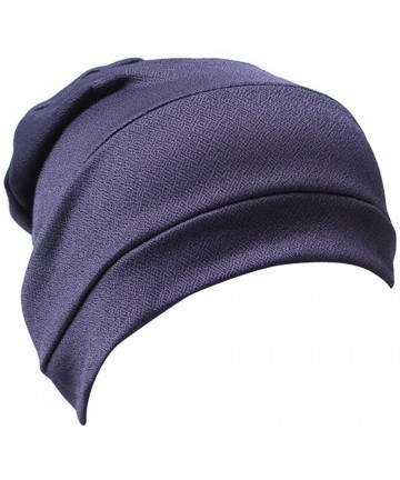 Skullies & Beanies Muslim Stretch Turban Hat Chemo Cap Hair Loss Head Scarf Wrap Hijib Cap - Navy - CK18CTINGEA $13.02