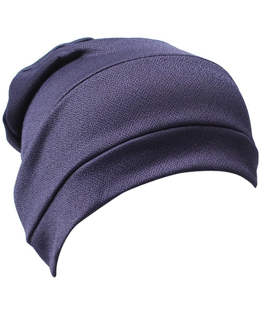 Skullies & Beanies Muslim Stretch Turban Hat Chemo Cap Hair Loss Head Scarf Wrap Hijib Cap - Navy - CK18CTINGEA $13.02