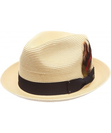 Fedoras Men's Summer Lightweight Crushable Trilby Fedora hat with Removable Feather - A. Natural With Solid Band - CK18E44YOX...