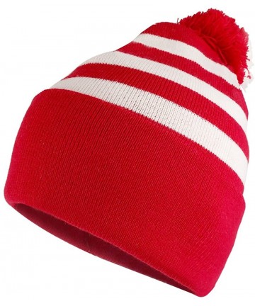 Skullies & Beanies Red White Striped Pom Pom Cuff Beanie Hat - 1 Pack - C91868955YN $25.97