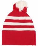 Skullies & Beanies Red White Striped Pom Pom Cuff Beanie Hat - 1 Pack - C91868955YN $19.30