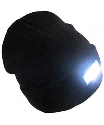 Skullies & Beanies Mens Winter 5 lED Lights Lighted Night Fishing Knitt Beanie Hat Cap Roll-up Brim - Blue - CU12985017B $13.40