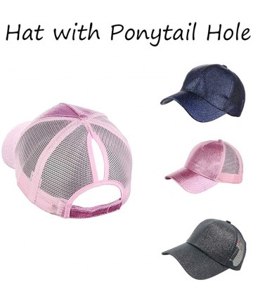Baseball Caps Glitter Ponytail Messy High Buns Baseball Caps Adjustable Ponycap Womens Hats Baseball Caps - CN18QIL7792 $29.85
