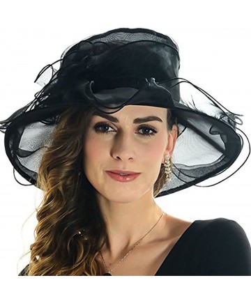 Sun Hats Womens Kentucky Derby Summer Wide Brim Organza Church Party Hats - Black - CD186R7ZSA6 $15.01