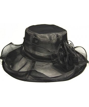 Sun Hats Womens Kentucky Derby Summer Wide Brim Organza Church Party Hats - Black - CD186R7ZSA6 $15.01