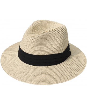 Sun Hats Womens UPF50 Foldable Summer Straw Hat Wide Brim Fedora Sun Beach hat - Khaki - CF189UYC634 $30.72