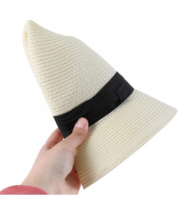 Sun Hats Womens UPF50 Foldable Summer Straw Hat Wide Brim Fedora Sun Beach hat - Khaki - CF189UYC634 $22.83