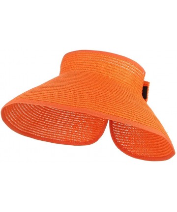 Sun Hats Women Foldable Wide Brim Straw Sun Visor Outdoor UV Proof Roll-up Open Top Hat - Orange - CM18EIRWNWS $21.62
