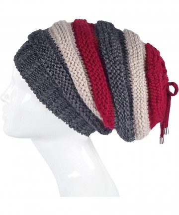 Skullies & Beanies Knit Slouchy Oversized Soft Warm Winter Beanie Hat - Gray-burgundy Stripe - CY186OHI5Z2 $14.14