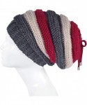Skullies & Beanies Knit Slouchy Oversized Soft Warm Winter Beanie Hat - Gray-burgundy Stripe - CY186OHI5Z2 $14.14