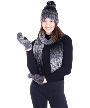 Skullies & Beanies 3 in 1 Women Soft Warm Thick Cable Knitted Hat Scarf & Gloves Winter Set - Black/Grey Gloves W/ Lined - C7...