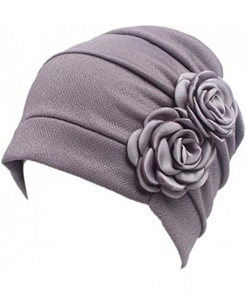 Skullies & Beanies Women Chemo Hat Beanie Flower Headscarf Turban Headwear for Cancer - 5aa（2 Packs）-15black+15gray - CJ18YM8...