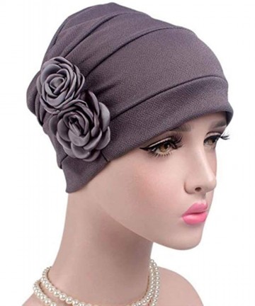 Skullies & Beanies Women Chemo Hat Beanie Flower Headscarf Turban Headwear for Cancer - 5aa（2 Packs）-15black+15gray - CJ18YM8...