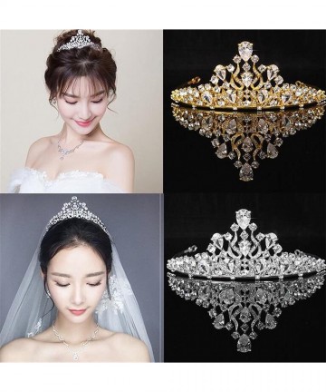Headbands Luxury Teardrop CZ Rhinestone Crystal Wedding Bridal Tiara Crown(A1063) - silver - CE185L2SQNL $38.05