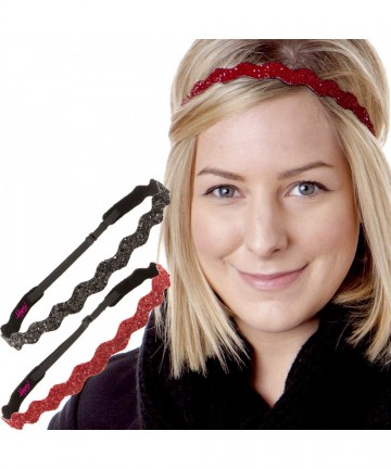 Headbands Women's Adjustable NO Slip Wave Bling Glitter Headband - Black & Ruby Wave 2pk - CH11MPODWJ7 $18.01