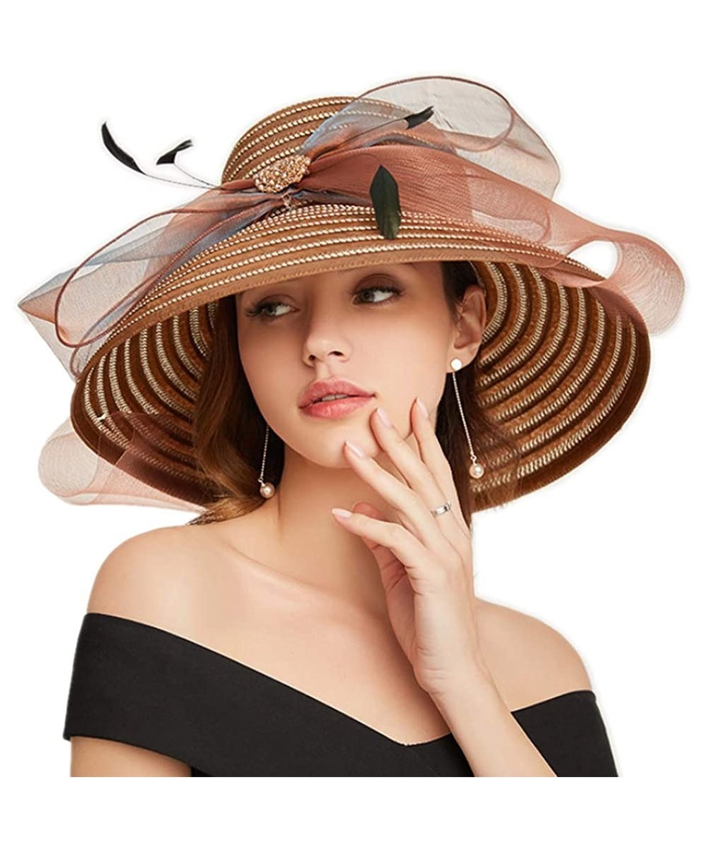 Sun Hats Women's Summer Sun Hat Foldable Floppy Organza Wide Brim Bucket Hat Straw Hat - F-coffee - CH18S6GA95G $29.88