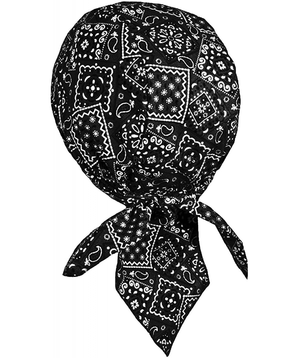Skullies & Beanies Doo Rag Black Paisley Bandana Skull Cap with Sweatband Pirate Hat - CM180CHMT9O $23.38