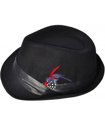 Fedoras Men Women's Manhattan Short Brim Gangster Fedora Hat - Black/Red Fur - CX1872L243D $26.88