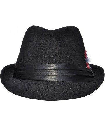 Fedoras Men Women's Manhattan Short Brim Gangster Fedora Hat - Black/Red Fur - CX1872L243D $21.79
