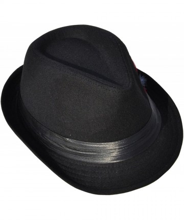 Fedoras Men Women's Manhattan Short Brim Gangster Fedora Hat - Black/Red Fur - CX1872L243D $21.79