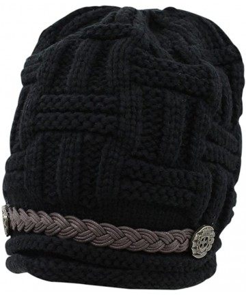 Skullies & Beanies Women's Fashion Winter Braided Warm Baggy Beanie Knit Crochet Ski Hat Cap - Black - C211QD19L75 $19.11