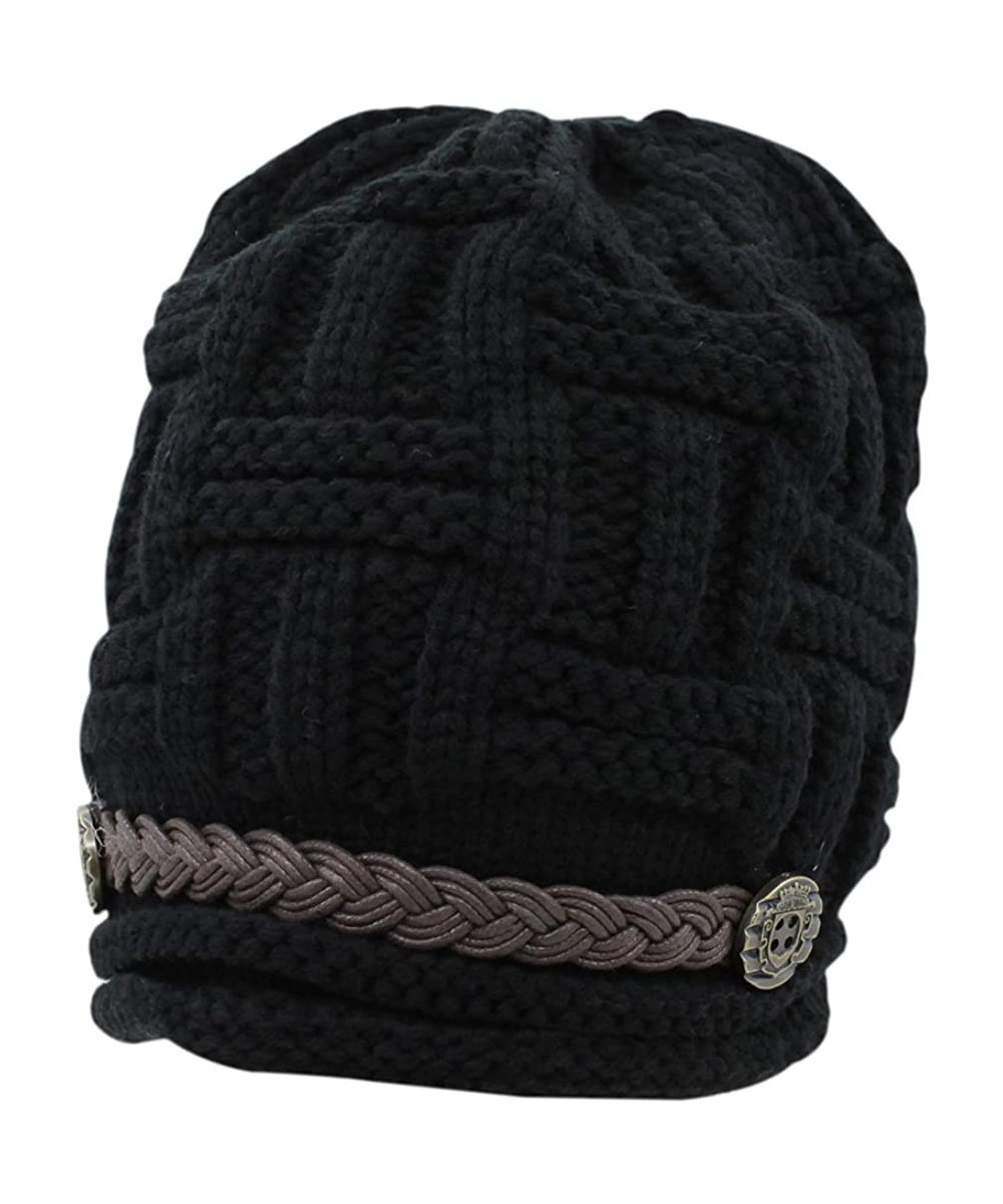 Skullies & Beanies Women's Fashion Winter Braided Warm Baggy Beanie Knit Crochet Ski Hat Cap - Black - C211QD19L75 $14.08