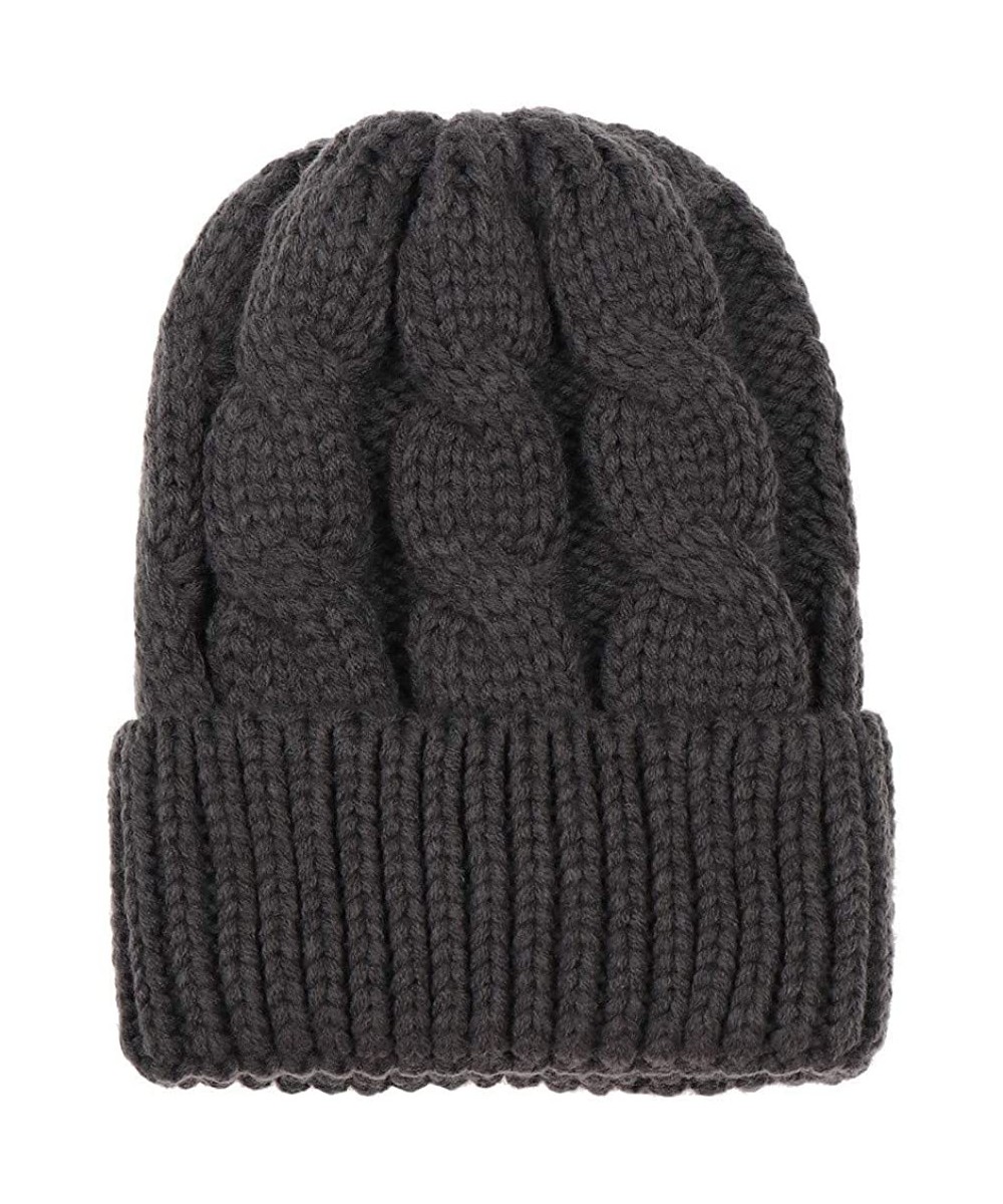 Skullies & Beanies Fashion Women Ponytail Beanie Hat- Solid Crochet Keep Warm Winter Wool Knitted Horsetail Cap Hat - Dark Gr...
