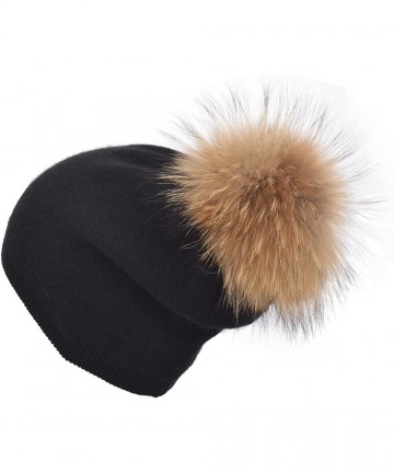 Skullies & Beanies Colors Slouchy Cashmere Raccoon Stocking - Black - C912NQZ16RS $39.36