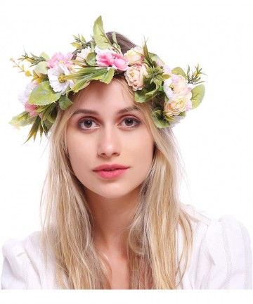 Headbands Rose Flower Headband Floral Crown Garland Halo - 1 Light Pink - CL18D64Q3M0 $19.03