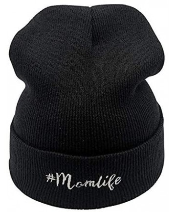 Skullies & Beanies Women's Embroidered Mom Life Beanie Hat Cuffed Winter Skull Knit Cap Black - CQ18XOIC20U $14.26