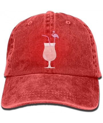 Baseball Caps Men's Women's Fruit Juice Flamingo Cotton Adjustable Peaked Baseball Dyed Cap Adult Washed Cowboy Hat - Red - C...
