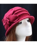 Fedoras Women 100% Wool Solid Color Round Top Cloche Beret Cap Flower Fedora Hat - 2 Blue - CB186WZCK0E $23.58
