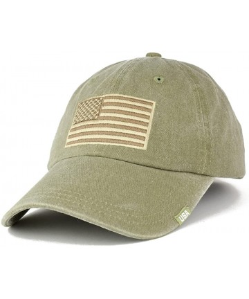 Baseball Caps USA Flag Embroidered Cotton Washed Low Profile Adustable Cap - Khaki - C112O6PL3VN $20.08