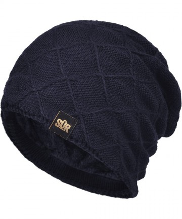 Skullies & Beanies Winter Cable Thick Knit Fur Lining Beanie Hat Skull Cap - Blue - CD12O7KR5B1 $35.47