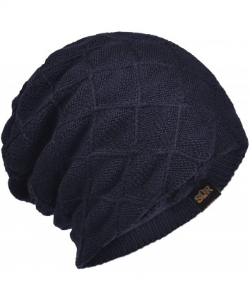 Skullies & Beanies Winter Cable Thick Knit Fur Lining Beanie Hat Skull Cap - Blue - CD12O7KR5B1 $27.18