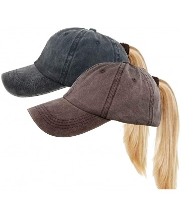 Baseball Caps Washed Ponytail Hats Pony Tail Caps Baseball for Women 2 Pack - Black+brown - CO18NEO8XY0 $24.88