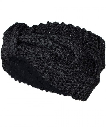 Cold Weather Headbands Warm Winter Braided Knot Headband Wrap- Chunky Knit Twist Headwrap Ear Warmer - Black - CA18HI078XZ $1...