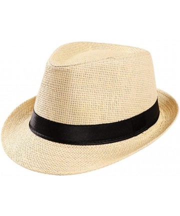 Sun Hats Women Straw Panama Hat Fedora Beach Sun Hat Wide Brim Straw Roll up Hat - Beige - CL18TDNU6DM $32.74