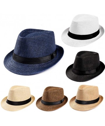 Sun Hats Women Straw Panama Hat Fedora Beach Sun Hat Wide Brim Straw Roll up Hat - Beige - CL18TDNU6DM $32.74