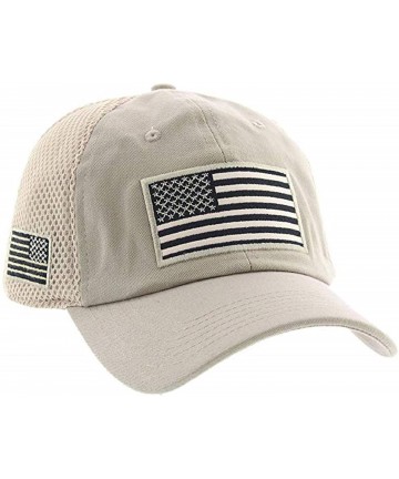 Baseball Caps American US Military Embroidered Flag Soft Mesh Hat Trucker Cap - Khaki - CM18U8AQIX5 $30.47