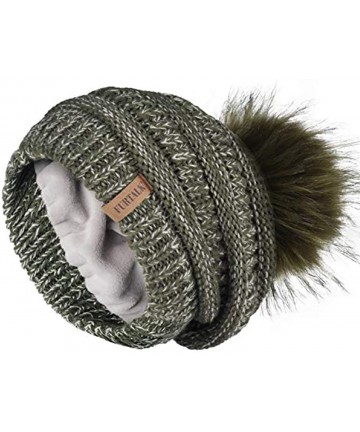 Skullies & Beanies Winter Slouchy Beanie Hats Women Fleece Lined Warm Ski Knitted Pom Pom Hat - 15-mixgreen - CO18UR6IRUD $22.73