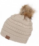Skullies & Beanies Cable Knit Faux Fur Pom Pom Beanie Hat - Beige - CM12M1RC419 $21.14