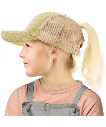 Baseball Caps Kids Ponytail Hat-Girls Baseball Cap with High Bun Messy Ponytail Hole Sun Visor Caps Fit Age 2-8 - Golden - C1...