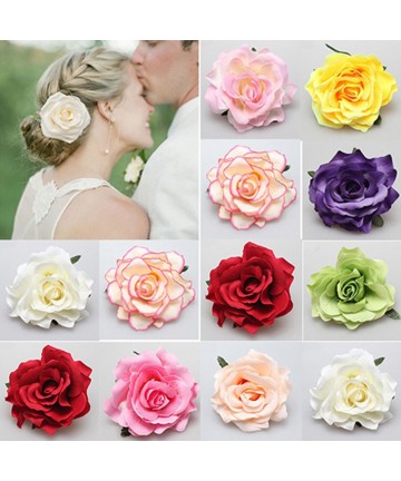 Headbands Women Sweet Big Rose Blossom Flower Wedding Bridal Hair Clip Hairpin Brooch Pin - Green - CI187G5G3L2 $9.79